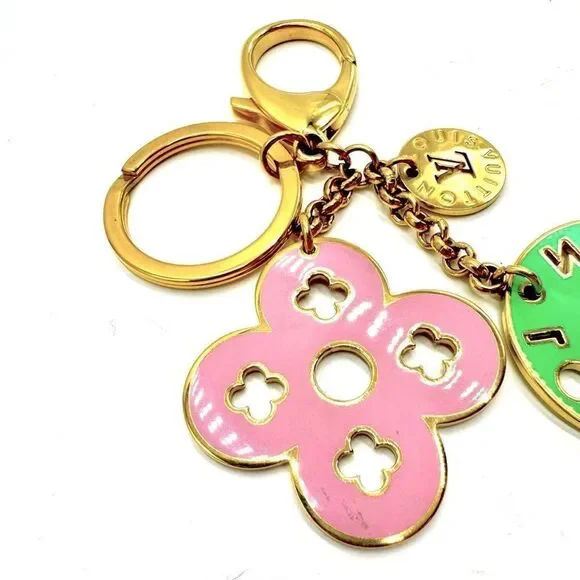 Auth Louis Vuitton Goldtone Key Ring Purse Accent Pink Green Preloved Bag Charm